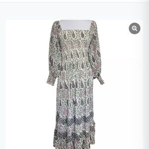 Oliphant Boho Paisley Print Maxi Dress in Pink and Green